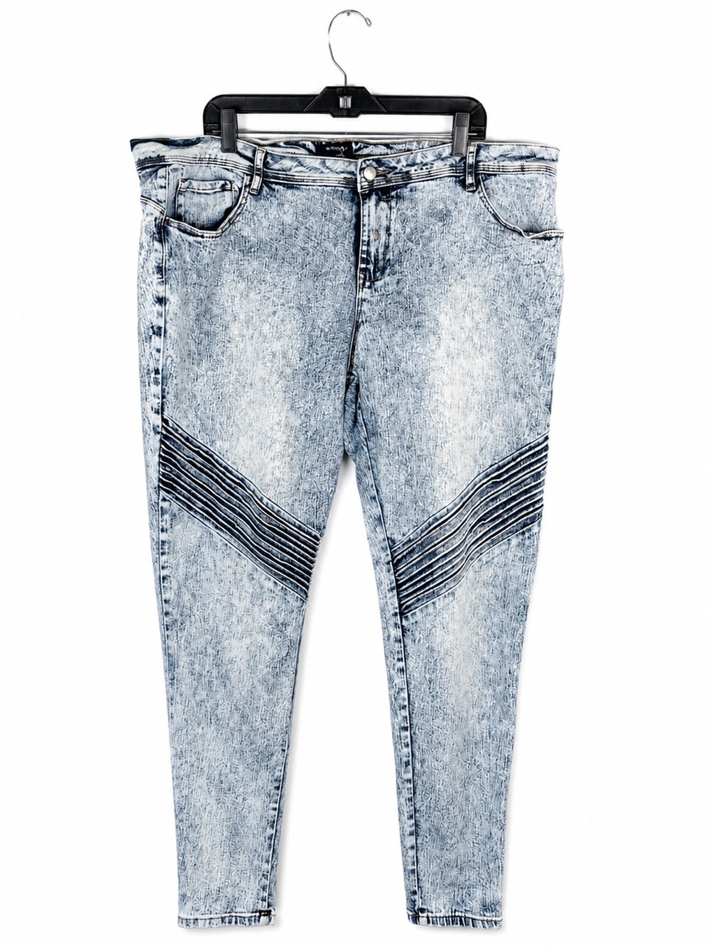 Tractor Acid Wash Moto Ribbed Detail Skinny Jeans Women's Plus Size 24